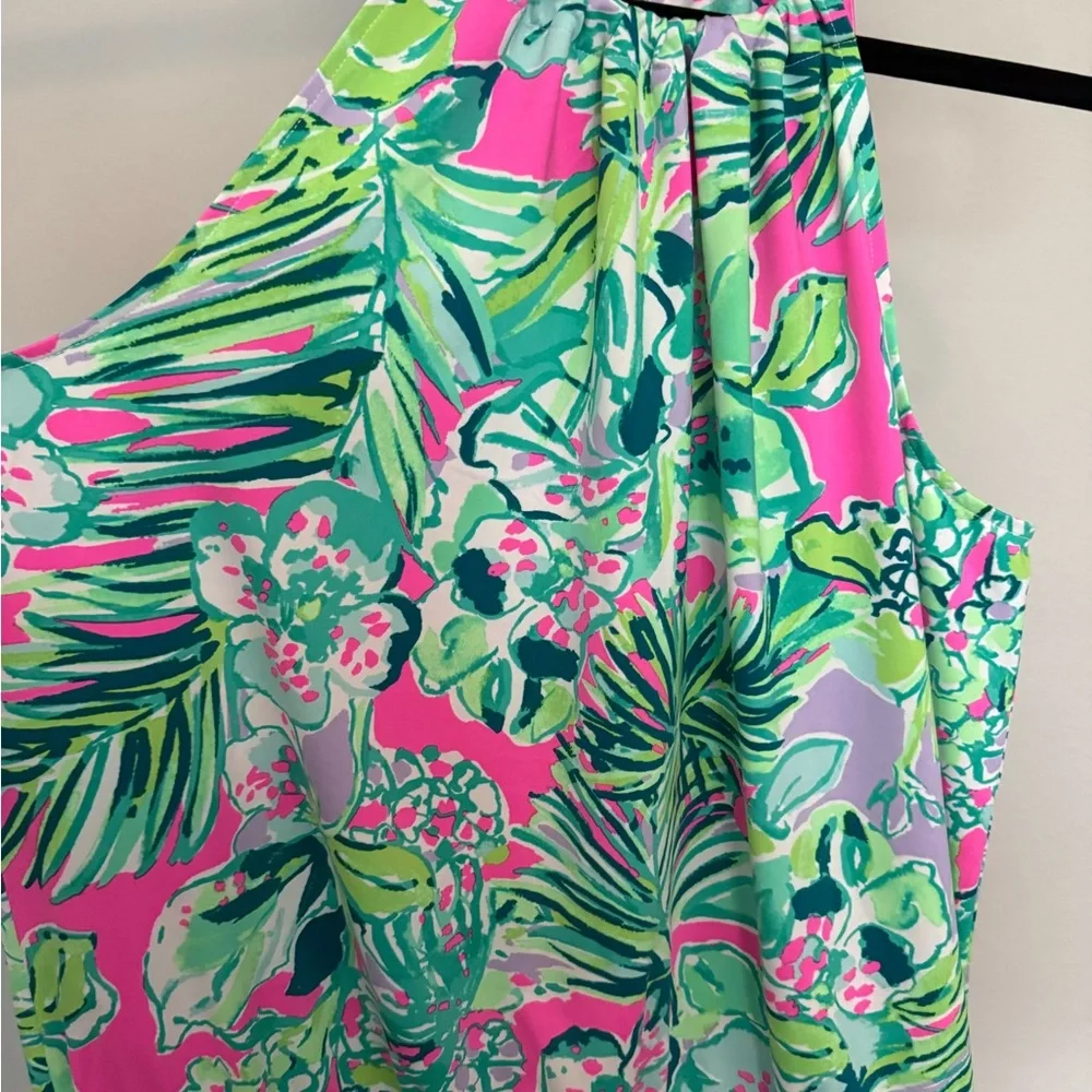 Lilly Pulitzer Pink & Green Tropical Halter Shell with Chain Neck - Picture 5 of 7